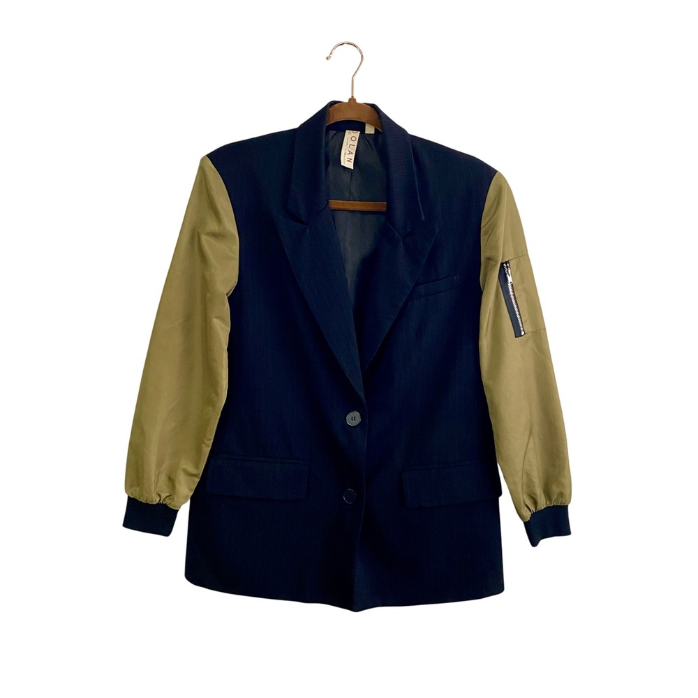 Dolan Left Coast Collection Hybrid Blazer Bomber Jacket Pinstripe Olive XS